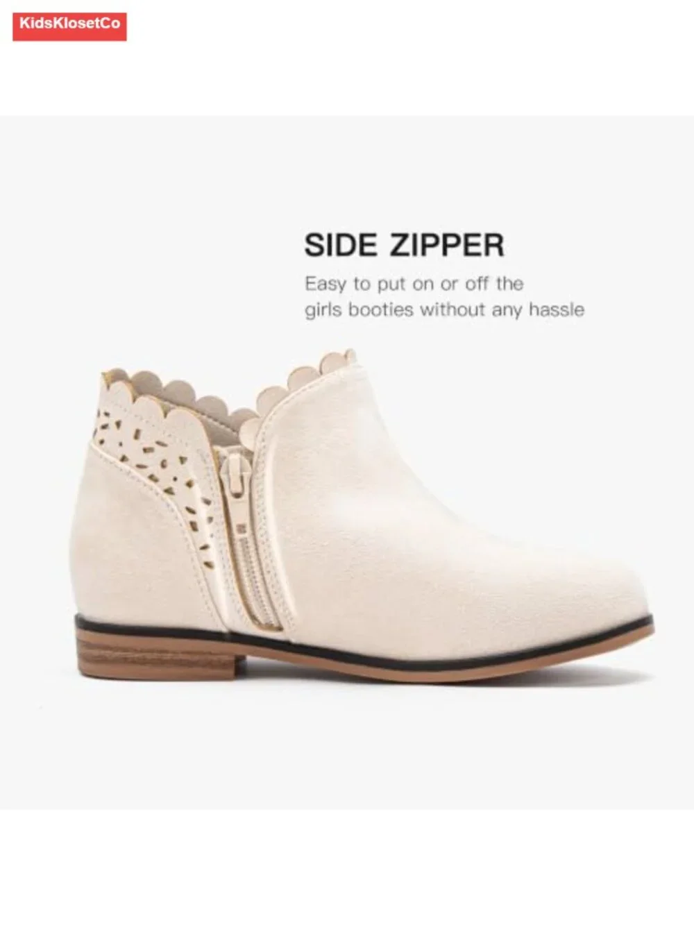 Girls Suede Ankle Boots with Bow Ruffle - Cute Slip On Zip